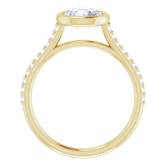 Round Brilliant Yellow Gold Bezel Pave Lab Diamond Engagement Ring 