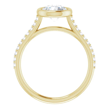 Round Brilliant Yellow Gold Bezel Pave Lab Diamond Engagement Ring 