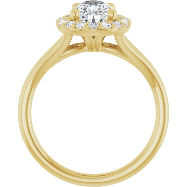 Pear Yellow Gold Halo Solitaire Split Band Lab Diamond Engagement Ring 
