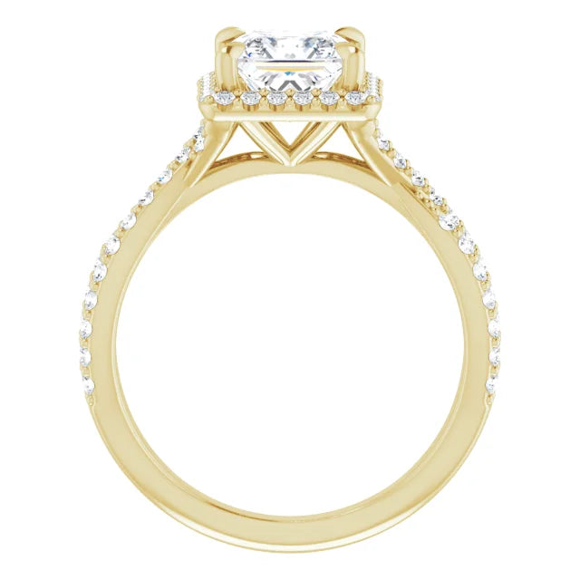 Princess Yellow Gold Twist Band Halo Lab Diamond Engagement Ring  