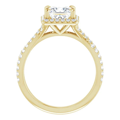 Princess Yellow Gold Twist Band Halo Lab Diamond Engagement Ring  