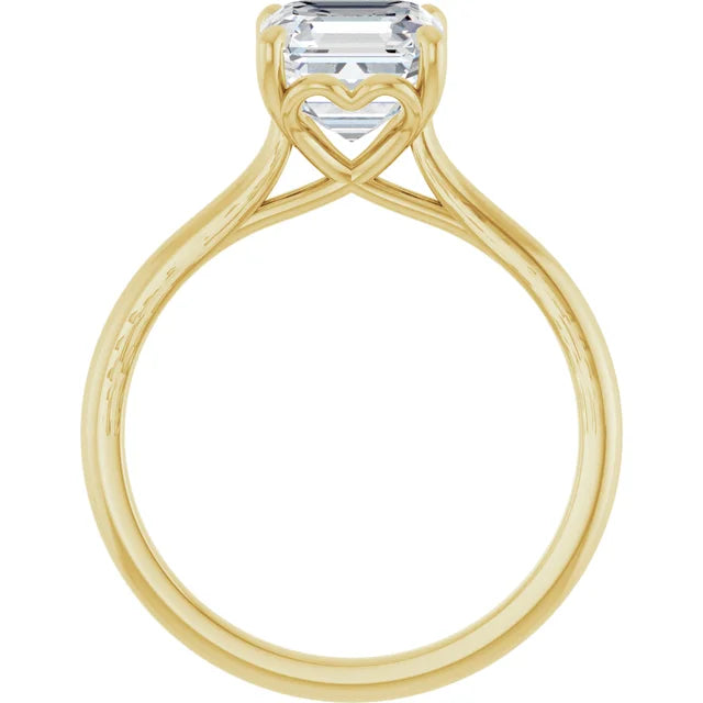 Asscher Yellow Gold Four Claw Solitaire Lab Diamond Engagement Ring 