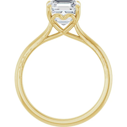 Asscher Yellow Gold Four Claw Solitaire Lab Diamond Engagement Ring 