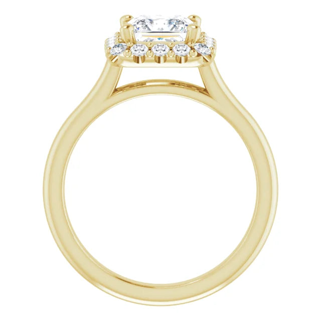 Princess Halo Solitaire Yellow Gold Lab Diamond Engagement Ring 