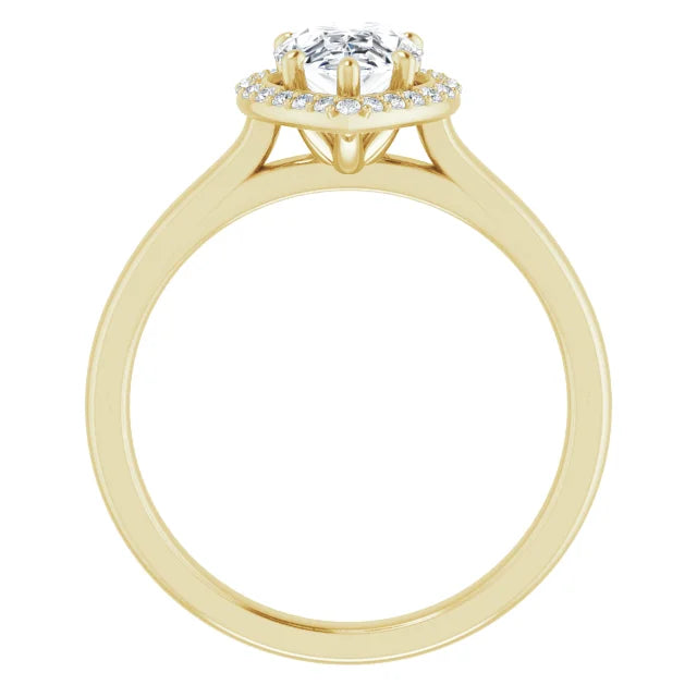 Pear Halo Solitaire Lab Diamond Engagement Ring Yellow Gold. 