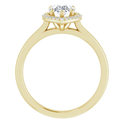 Pear Halo Solitaire Lab Diamond Engagement Ring Yellow Gold. 