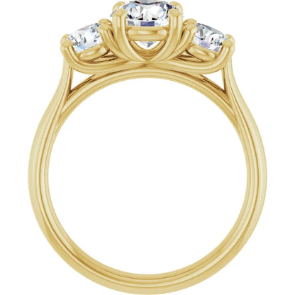 Round Brilliant Yellow Gold Tri Stone Lab Diamond Engagement Ring