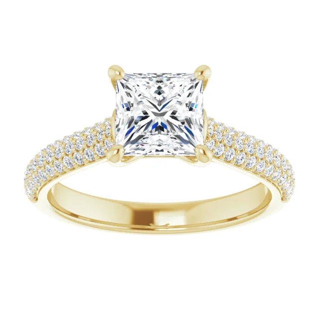 Princess Yellow Gold Pave Lab Diamond Engagement Ring 