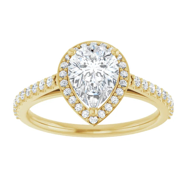 Pear Yellow Gold Halo Lab Diamond Engagement Ring 