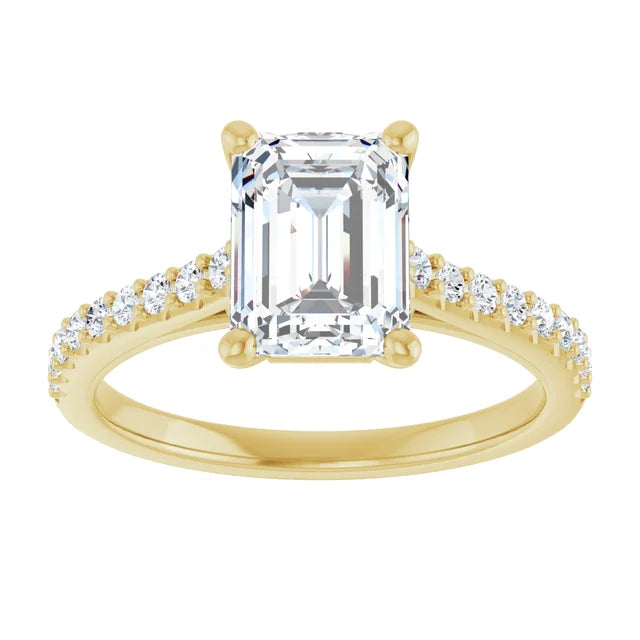 Emerald Yellow Gold Pave Style Lab Diamond Engagement Ring 