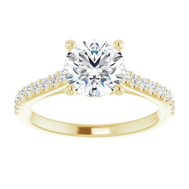 Round Brilliant Yellow Gold Pave Style Lab Diamond Engagement Ring 