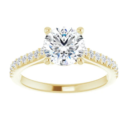 Round Brilliant Yellow Gold Pave Style Lab Diamond Engagement Ring 