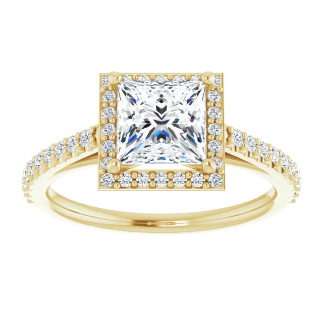 Princess Yellow Gold Halo Lab Diamond Engagement Ring 