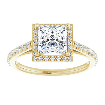 Princess Yellow Gold Halo Lab Diamond Engagement Ring 