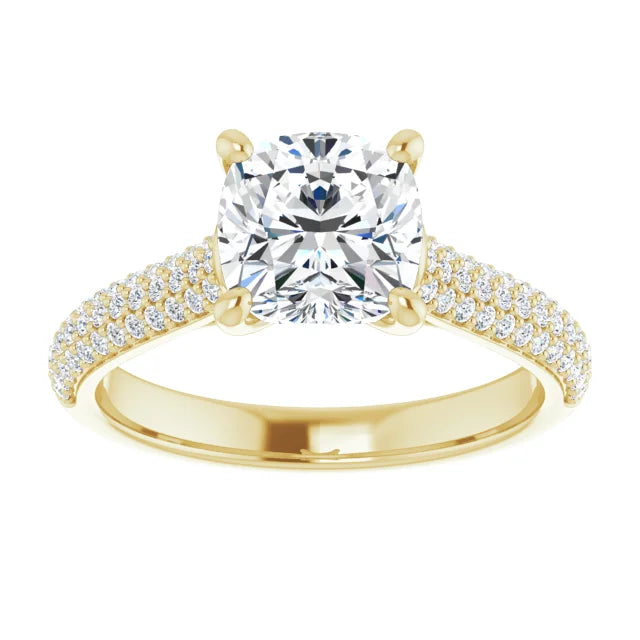 Cushion Yellow Gold Pave Lab Diamond Engagement Ring 