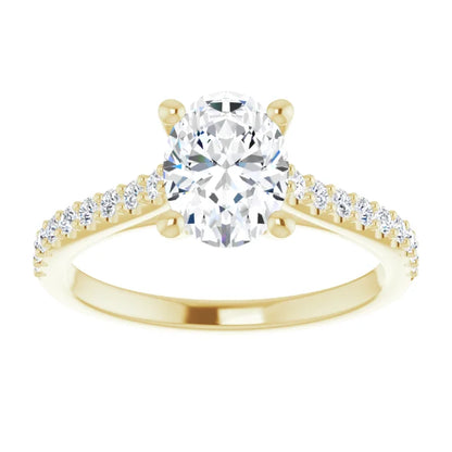 Oval Yellow Gold Pave Style Lab Diamond Engagement Ring 