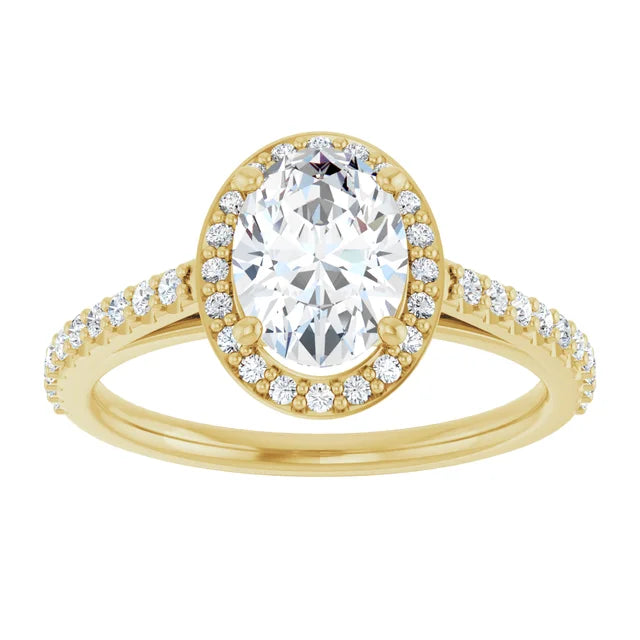 Oval Yellow Gold Halo Lab Diamond Engagement Ring 