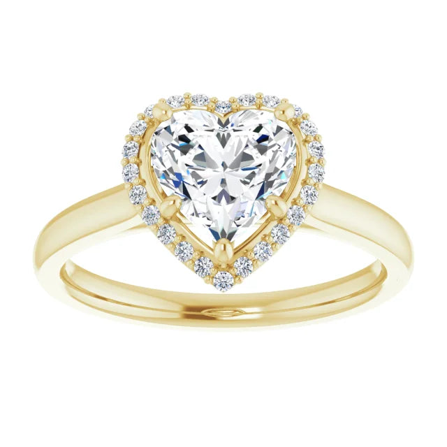 Heart Halo Solitaire Lab Diamond Engagement Ring Yellow Gold. 