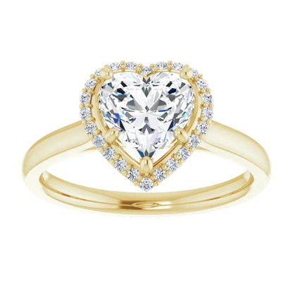 Heart Halo Solitaire Lab Diamond Engagement Ring Yellow Gold. 