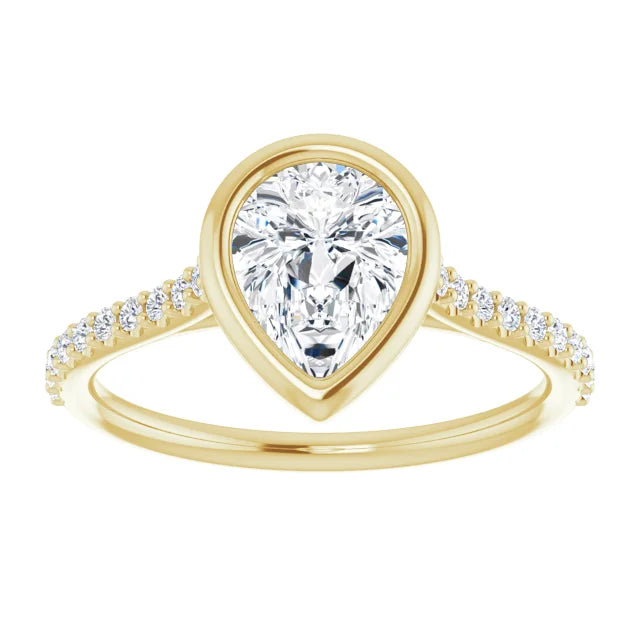 Pear Yellow Gold Bezel Pave Lab Diamond Engagement Ring 