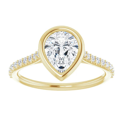 Pear Yellow Gold Bezel Pave Lab Diamond Engagement Ring 