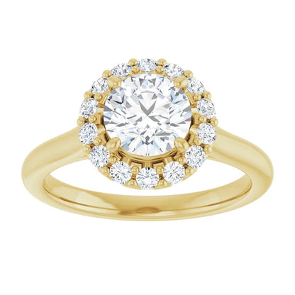 Round Brilliant Halo Solitaire Yellow Gold Lab Diamond Engagement Ring 