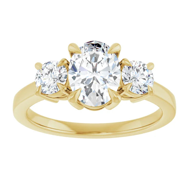Oval Yellow Gold Tri Stone Lab Diamond Engagement Ring 