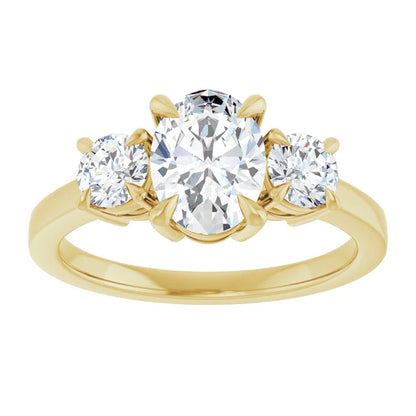 Oval Yellow Gold Tri Stone Lab Diamond Engagement Ring 