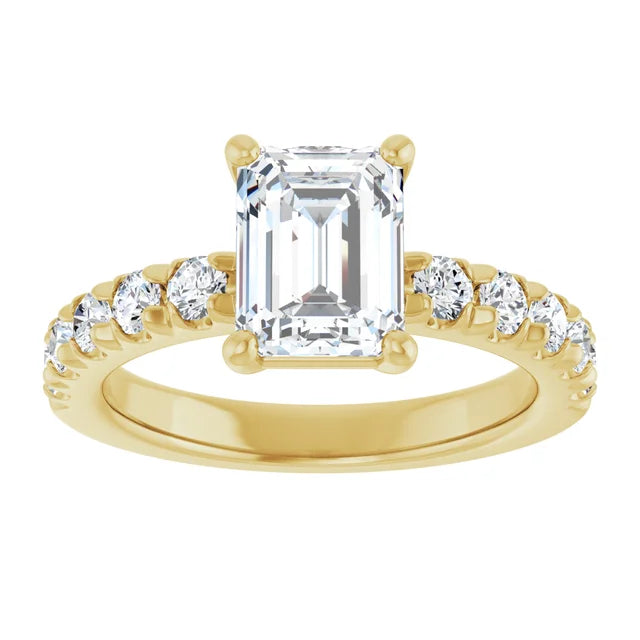 Emerald Yellow Gold Four Claw Set Style Engagement Ring