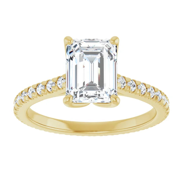Emerald Yellow Gold Claw Set Eternity Style Engagement Ring