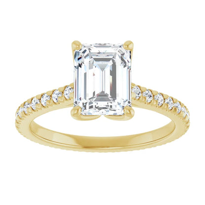 Emerald Yellow Gold Claw Set Eternity Style Engagement Ring