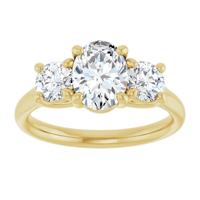 Oval Yellow Gold Tri Stone Lab Diamond Engagement Ring