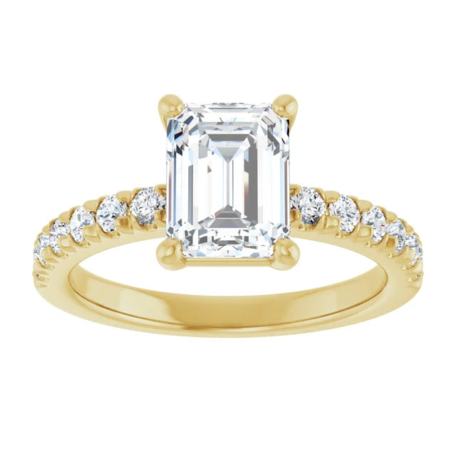 Emerald Four Claw Pave Yellow Gold Engagement Ring 