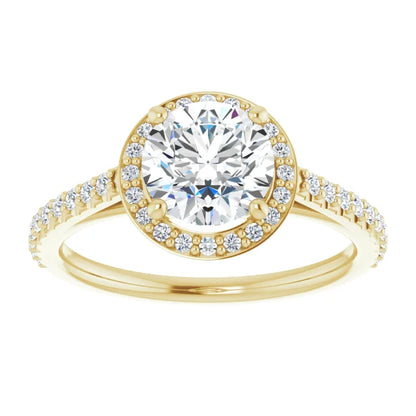 Round Brilliant Yellow Gold Halo Lab Diamond Engagement Ring 