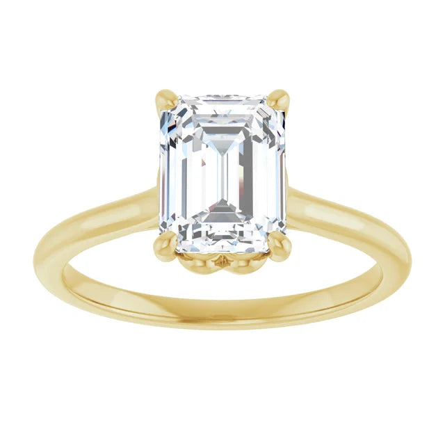 Emerald Yellow Gold Four Claw Solitaire Lab Diamond Engagement Ring 
