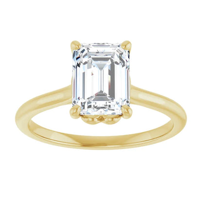 Emerald Yellow Gold Four Claw Solitaire Lab Diamond Engagement Ring 