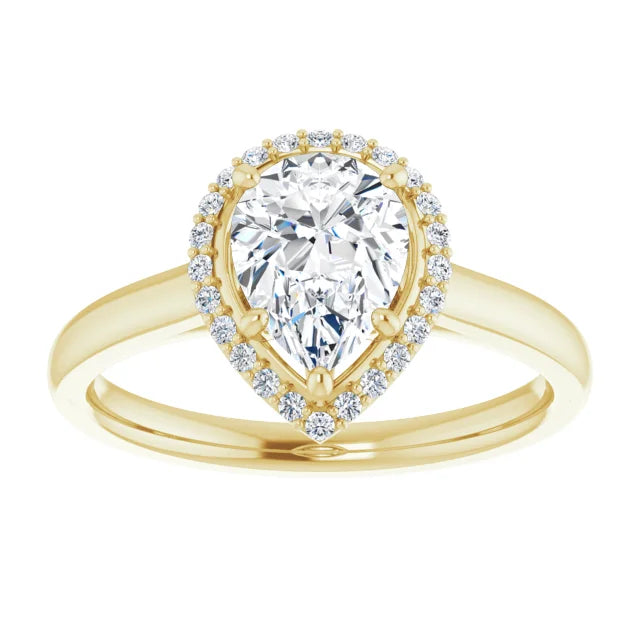 Pear Halo Solitaire Lab Diamond Engagement Ring Yellow Gold. 