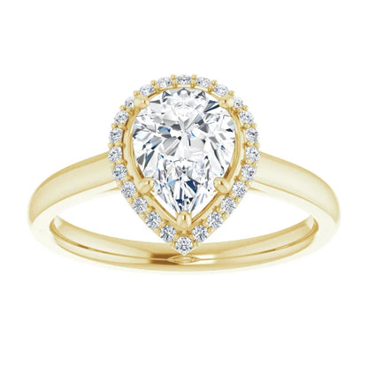 Pear Halo Solitaire Lab Diamond Engagement Ring Yellow Gold. 