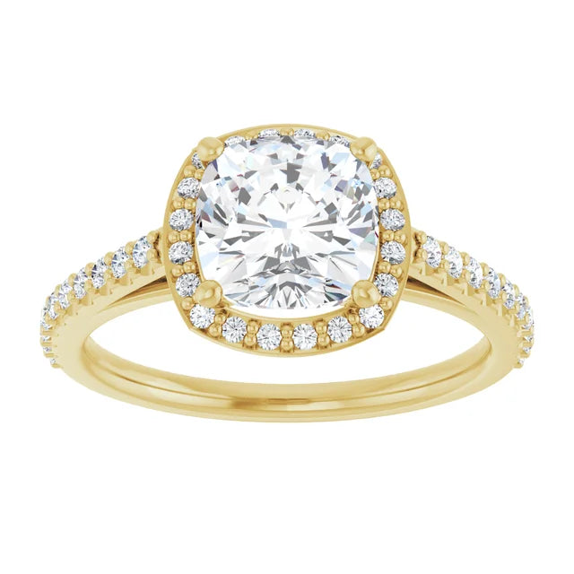Cushion Yellow Gold Halo Lab Diamond Engagement Ring 
