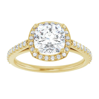 Cushion Yellow Gold Halo Lab Diamond Engagement Ring 