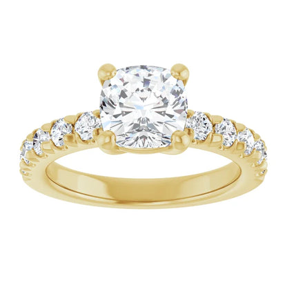 Cushion Yellow Gold Four Claw Set Style Engagement Ring
