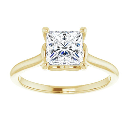 Princess Yellow Gold Four Claw Solitaire Lab Diamond Engagement Ring 