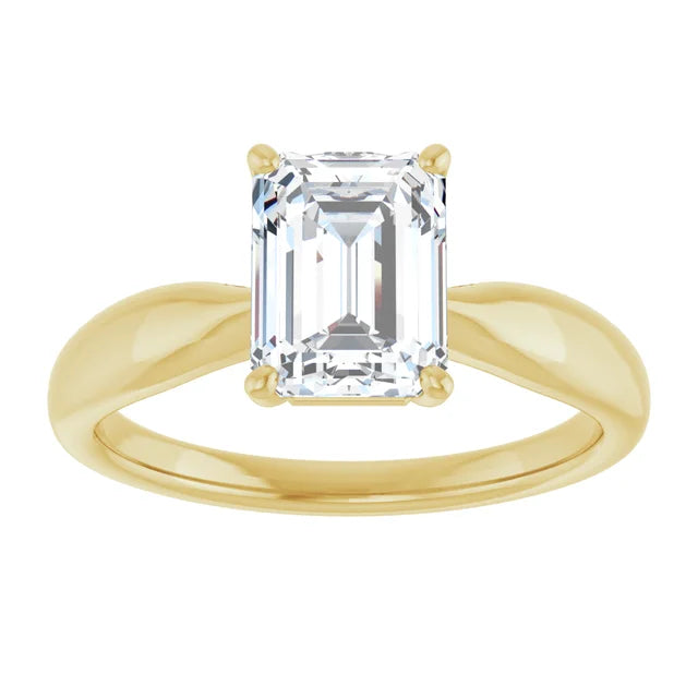 Emerald Yellow Gold Knife Edge Solitaire Engagement Ring