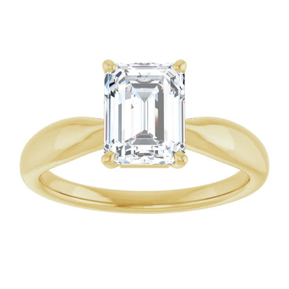 Emerald Yellow Gold Knife Edge Solitaire Engagement Ring