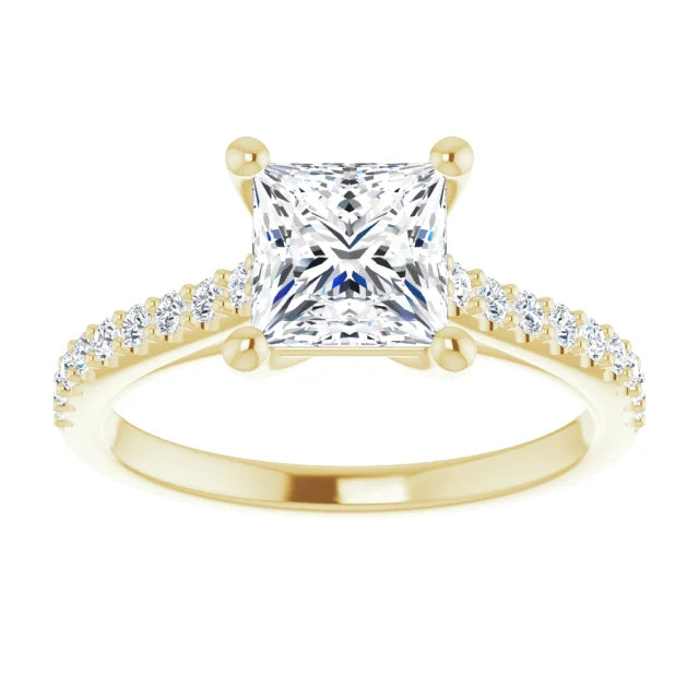 Princess Yellow Gold Pave Style Lab Diamond Engagement Ring 