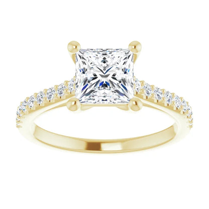 Princess Yellow Gold Pave Style Lab Diamond Engagement Ring 