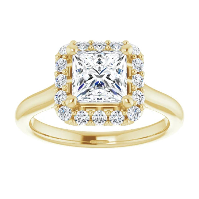 Princess Halo Solitaire Yellow Gold Lab Diamond Engagement Ring 