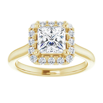 Princess Halo Solitaire Yellow Gold Lab Diamond Engagement Ring 