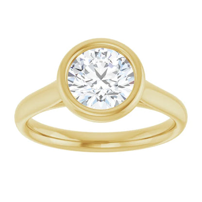 Round Brilliant Yellow Gold Solitaire Bezel Lab Diamond Engagement Ring 