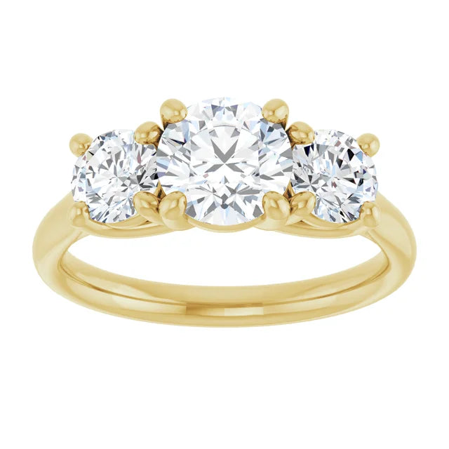 Round Brilliant Yellow Gold Tri Stone Lab Diamond Engagement Ring